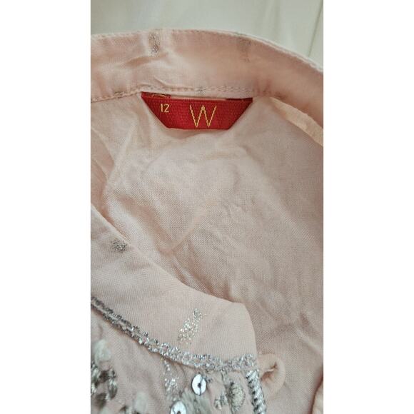 W For Woman Baby Pink Metallic Silver Kurta‎ Maxi Dress 3/4 Sleeve Hippie Medium - Picture 5 of 6